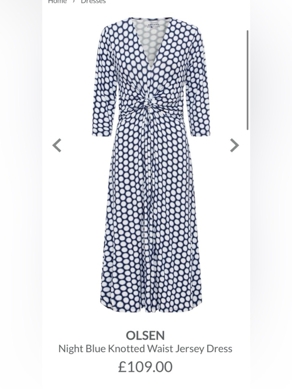 OLSEN Night Blue Knotted Waist Jersey Dress- Size 6